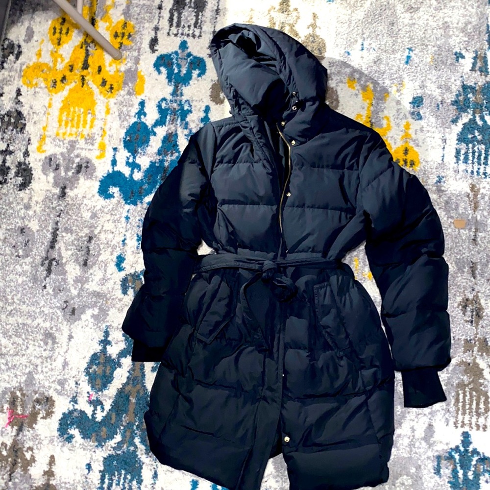 J Crew Women’s Black Long Puffer size XL